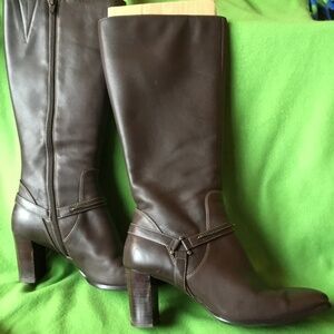 Brown leather heeled boots